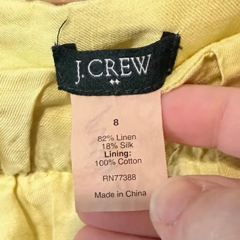 J.Crew Yellow Linen Silk Mini Skirt Sz 8 Lightweight Summer Pocket Skirt resort